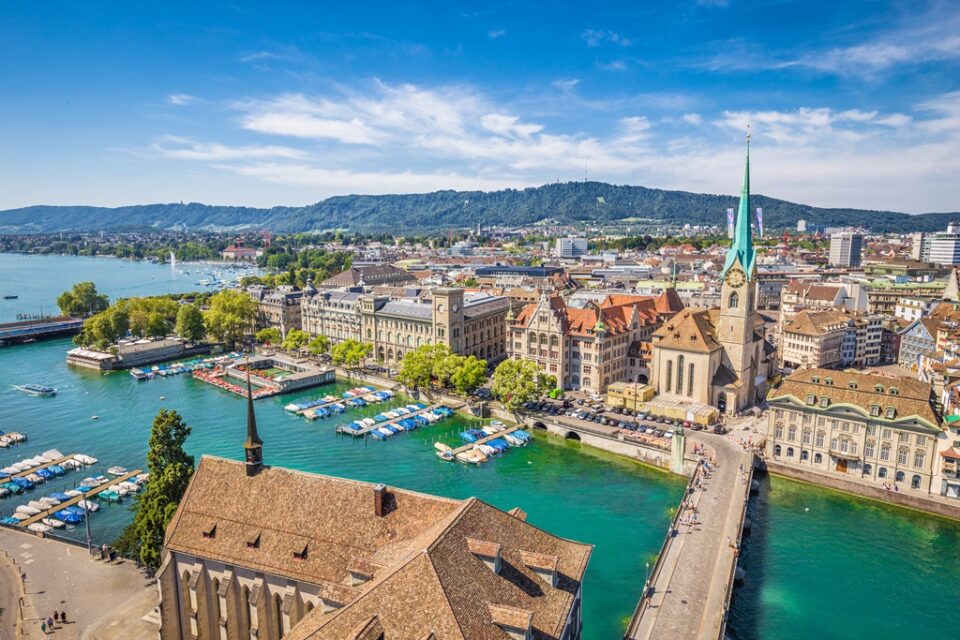 Historic zrich city center with river limmat, switzerland